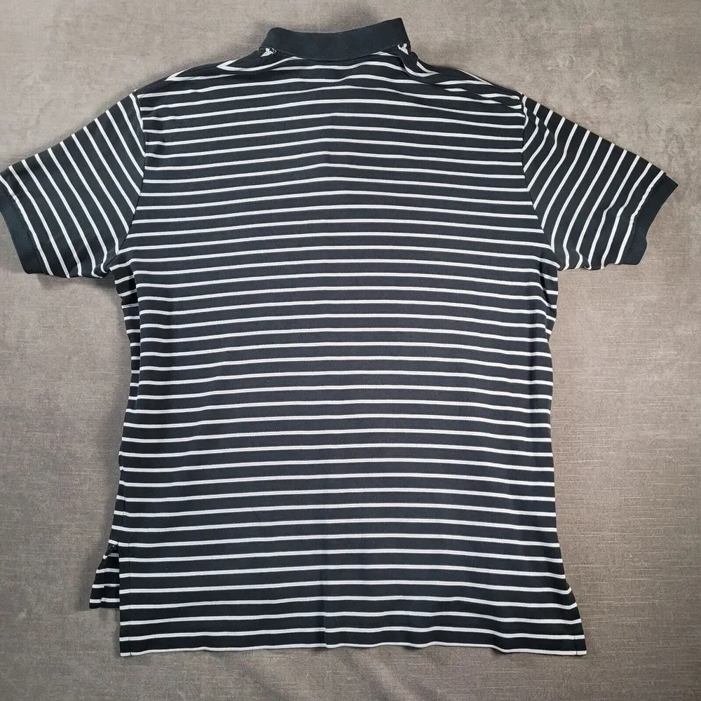 Polo‎ Ralph Lauren Vintage Polo Shirt Black White Blue Striped Mens Size Large